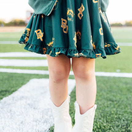 Baylor Green Bear Ruffle Twirl Skort
