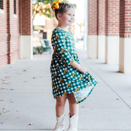 Baylor Plaid Bear 3/4 Sleeve Pocket Twirl Dress
