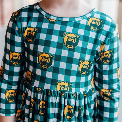 Baylor Plaid Bear 3/4 Sleeve Pocket Twirl Dress