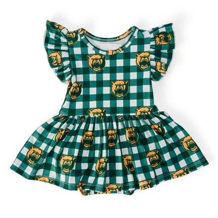 Baylor Plaid Bear S/S Flutter Twirl Bodysuit