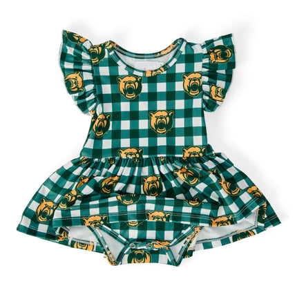 Baylor Plaid Bear S/S Flutter Twirl Bodysuit