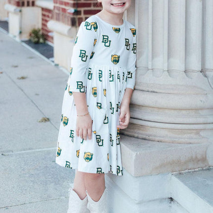 Baylor White Bear 3/4 Sleeve Pocket Twirl Dress