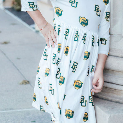 Baylor White Bear 3/4 Sleeve Pocket Twirl Dress