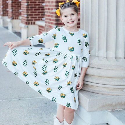Baylor White Bear 3/4 Sleeve Pocket Twirl Dress