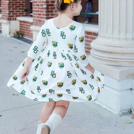 Baylor White Bear 3/4 Sleeve Pocket Twirl Dress