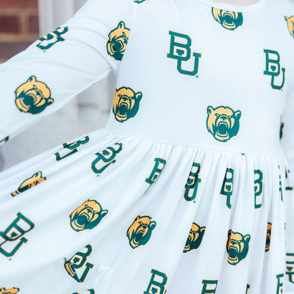 Baylor White Bear 3/4 Sleeve Pocket Twirl Dress
