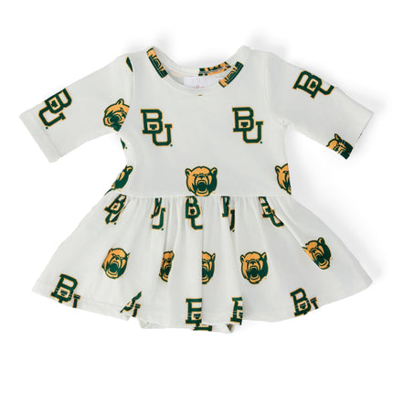 Baylor White Bear 3/4 Sleeve Twirl Bodysuit