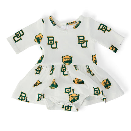 Baylor White Bear 3/4 Sleeve Twirl Bodysuit