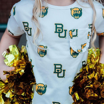Baylor White Bear Ruffle Pocket Tee