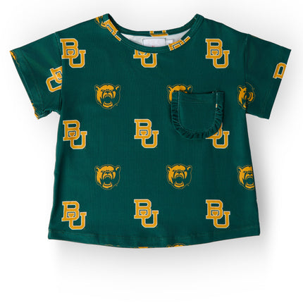 Baylor Green Bear Ruffle Pocket Tee