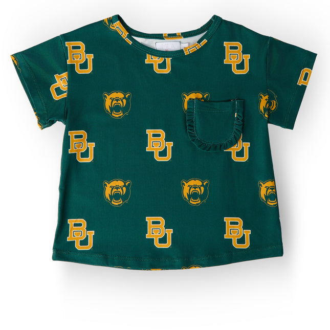 Baylor Green Bear Ruffle Pocket Tee - Dashing Nova