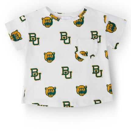 Baylor White Bear Ruffle Pocket Tee