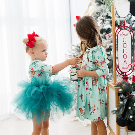 Believe in Your Elf 3/4 Sleeve Ruffle Twirl Dress
