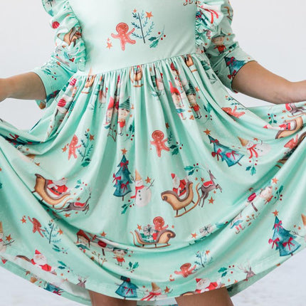 Believe in Your Elf 3/4 Sleeve Ruffle Twirl Dress