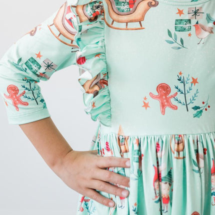 Believe in Your Elf 3/4 Sleeve Ruffle Twirl Dress