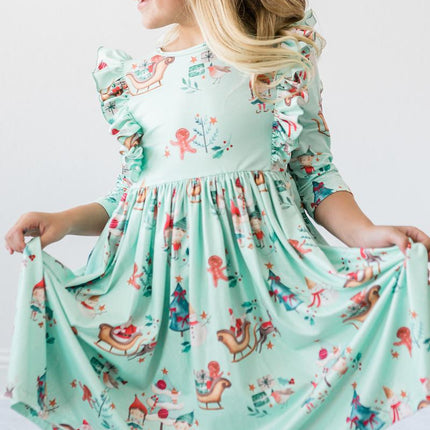 Believe in Your Elf 3/4 Sleeve Ruffle Twirl Dress
