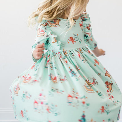 Believe in Your Elf 3/4 Sleeve Ruffle Twirl Dress