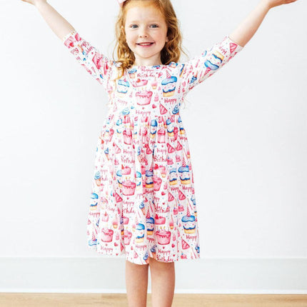 Birthday Girl 3/4 Sleeve Pocket Twirl Dress