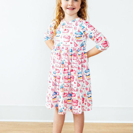 Birthday Girl 3/4 Sleeve Pocket Twirl Dress