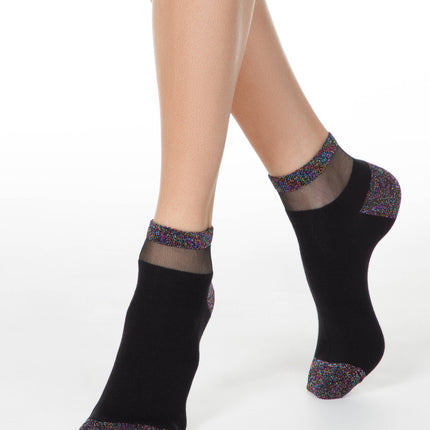 Conte Active #20S-5SP(207) - 1 pair Elegant Cotton Women's Socks (with lurex & sheer mesh stripe)