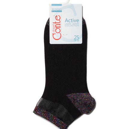 Conte Active #20S-5SP(207) - 1 pair Elegant Cotton Women's Socks (with lurex & sheer mesh stripe)