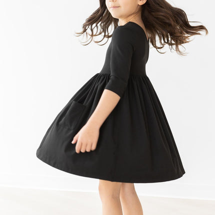 Black 3/4 Sleeve Pocket Twirl Dress