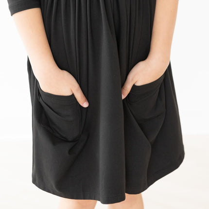 Black 3/4 Sleeve Pocket Twirl Dress