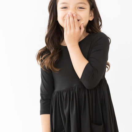 Black 3/4 Sleeve Pocket Twirl Dress
