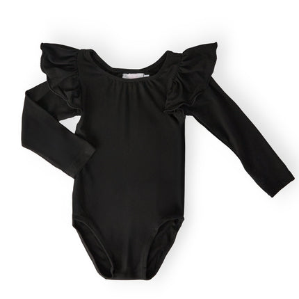 Black L/S Flutter Sleeve Leotard