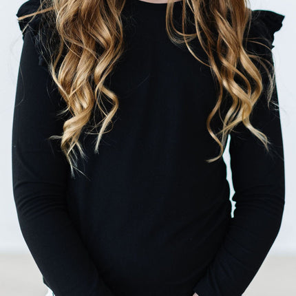 Black L/S Ruffle Tee