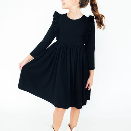 Black L/S Ruffle Twirl Dress