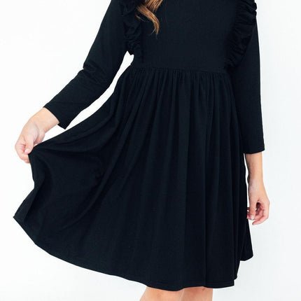 Black L/S Ruffle Twirl Dress