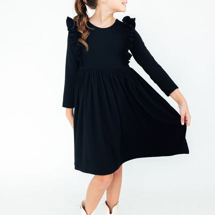 Black L/S Ruffle Twirl Dress