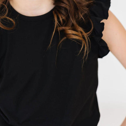 Black S/S Ruffle Tee