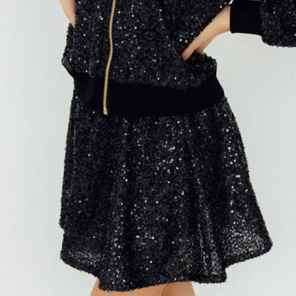 Black Sequin Twirl Skort