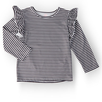 Black & White Stripe L/S Ruffle Tee