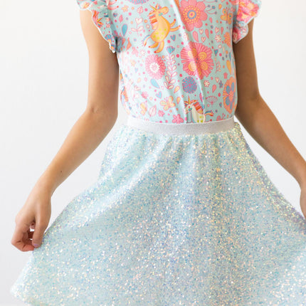 SALE Blue Retro Unicorns S/S Ruffle Tee