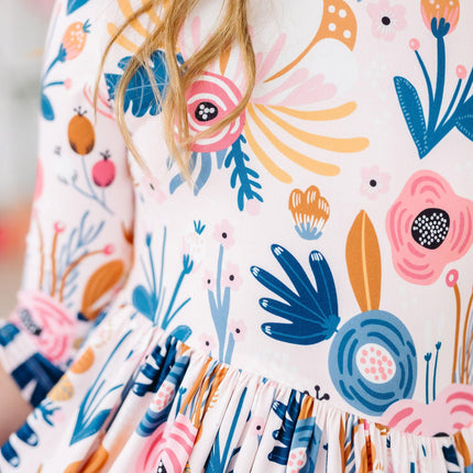 Blush Peony 3/4 Sleeve Pocket Twirl Dress