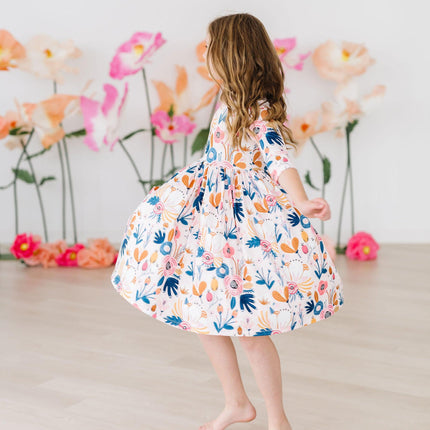 Blush Peony 3/4 Sleeve Pocket Twirl Dress