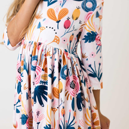 Blush Peony 3/4 Sleeve Pocket Twirl Dress