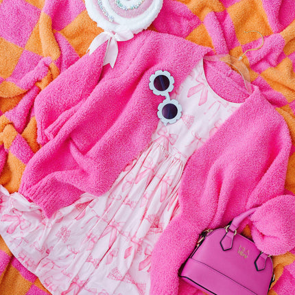 Blushing Bows 3/4 Sleeve Pocket Twirl Dress