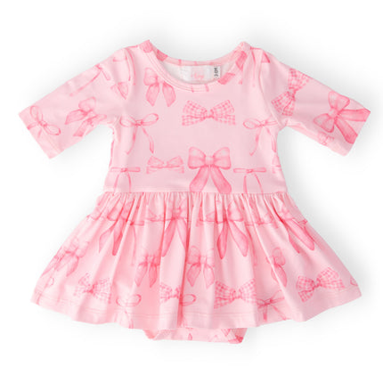 Blushing Bows 3/4 Sleeve Twirl Bodysuit