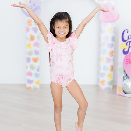 Blushing Bows S/S Flutter Sleeve Leotard
