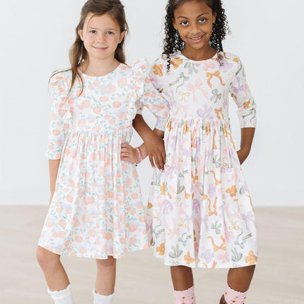 Boho Bows 3/4 Sleeve Pocket Twirl Dress