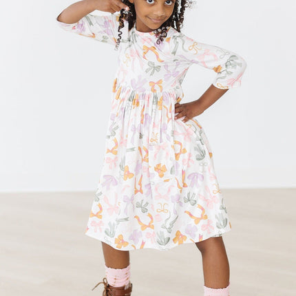 Boho Bows 3/4 Sleeve Pocket Twirl Dress