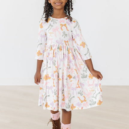Boho Bows 3/4 Sleeve Pocket Twirl Dress