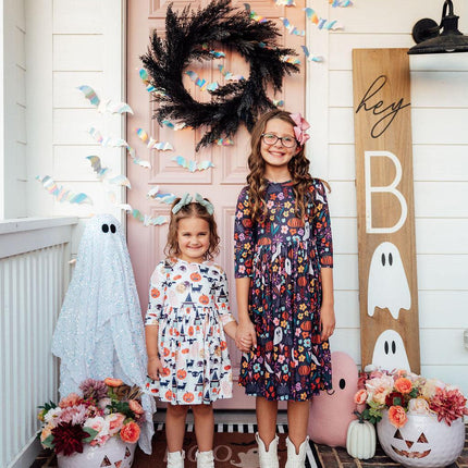 Boo Crew 3/4 Sleeve Pocket Twirl Dress