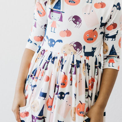 Boo Crew 3/4 Sleeve Pocket Twirl Dress