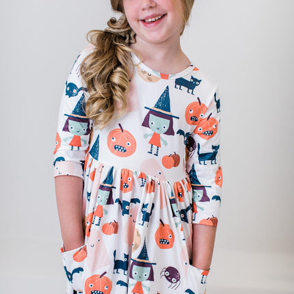 Boo Crew 3/4 Sleeve Pocket Twirl Dress