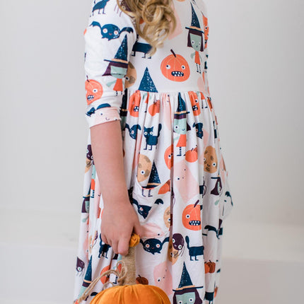 Boo Crew 3/4 Sleeve Pocket Twirl Dress